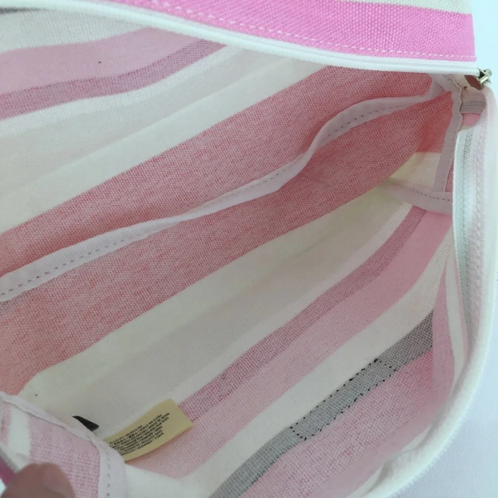 Kate Spade Pink Multi Striped Cosmetic Bag Makeup Zipper Bag Cotton Canvas NWOT